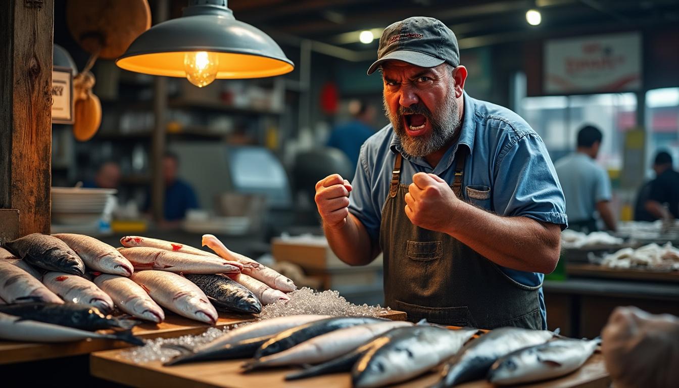découvrez la vive réaction d'un poissonnier iranien face à la hausse des prix, exprimant son mécontentement avec colère et ironie : 'allez acheter du findus !' dans un contexte de crise économique.