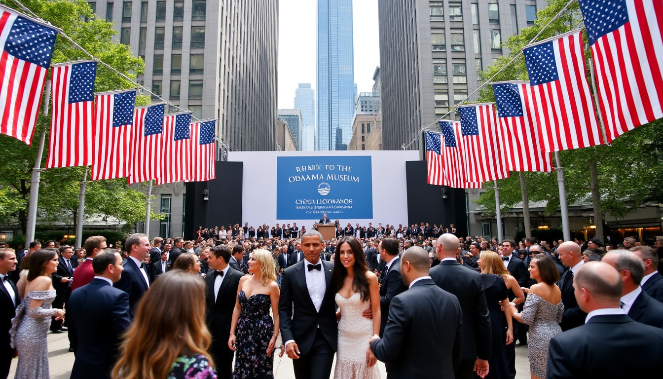 célébration grandiose pour l'inauguration du musée obama avec la présence de stars hollywoodiennes et des références subtiles à trump.